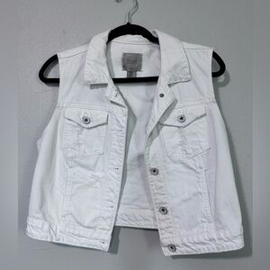 VINTAGE GUESS Denim Vest Jacket Womens Medium White Button‎ Up Y2K Preppy